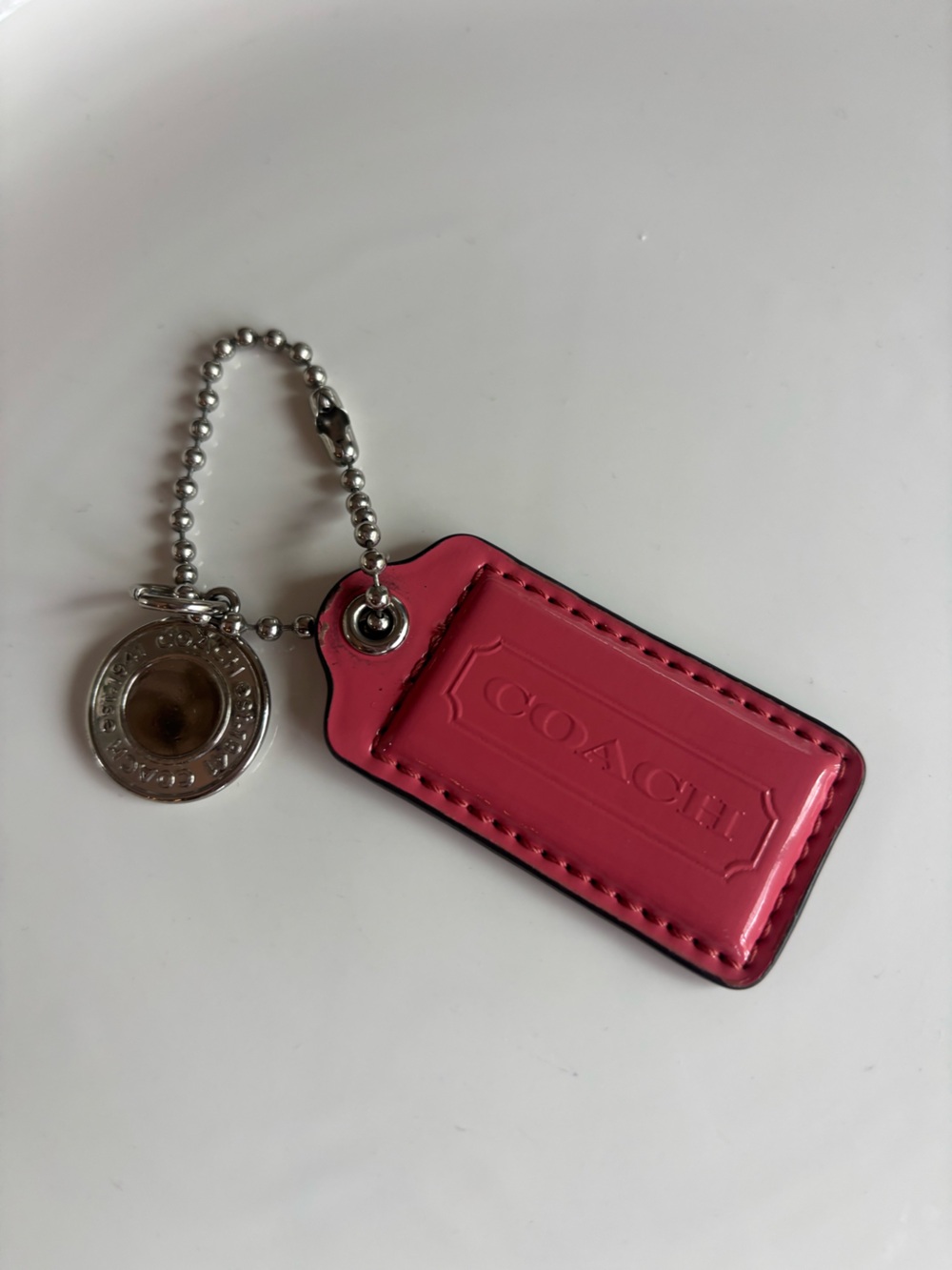 2" Medium COACH PINK PATENT LEATHER KEY FOB BAG CHARM KEYCHAIN HANGTAG TAGS
